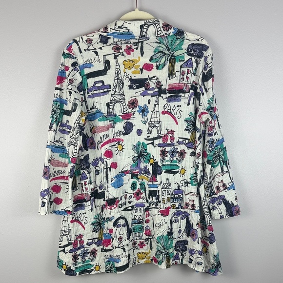 Habitat Multicolor Cotton Blend Artistic Drawing Long Sleeve Oversized XS Blouse - Picture 12 of 12